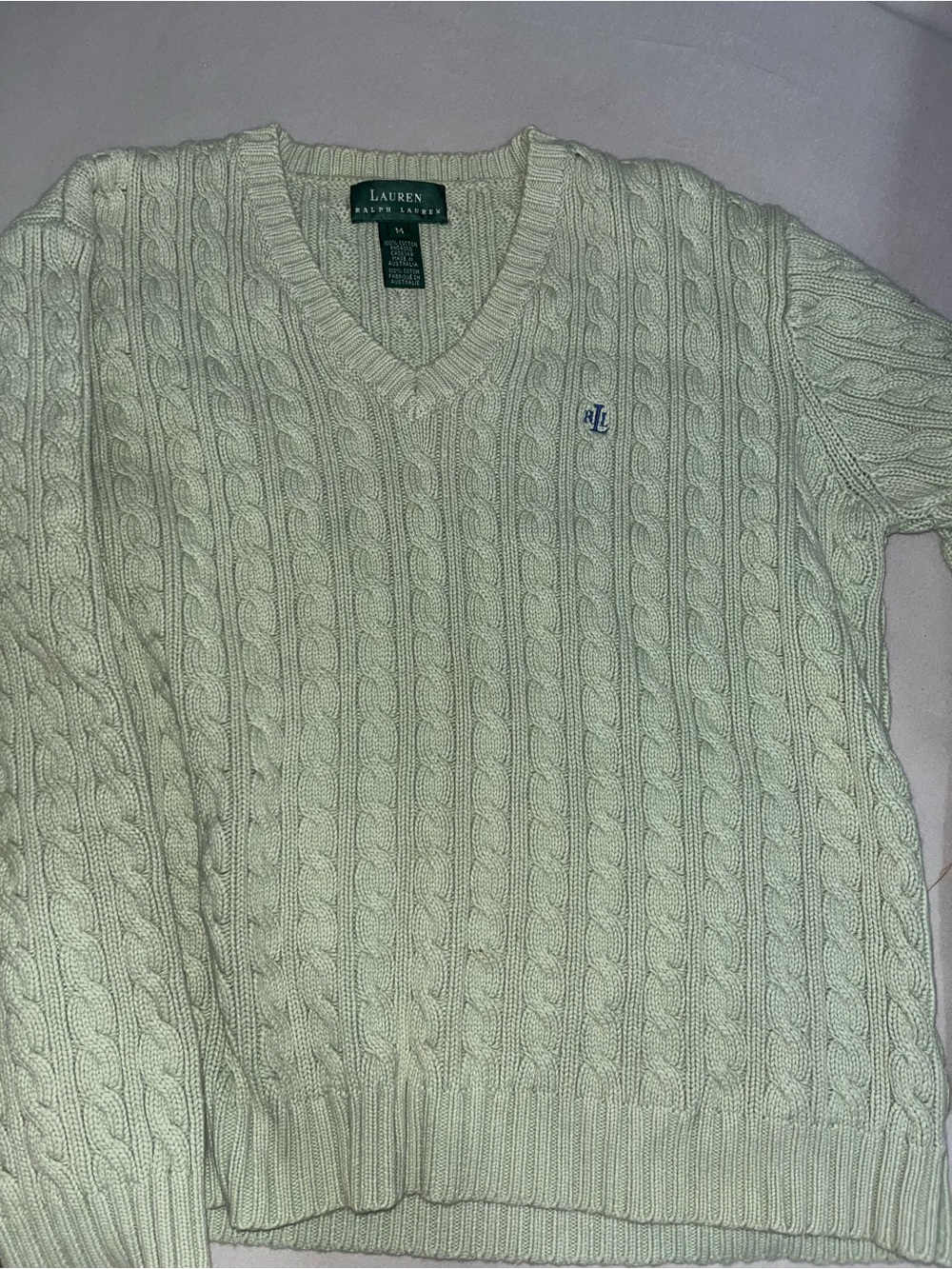 Lauren Ralph Lauren Cotton Cable-Knit V-Neck Sweater [M]